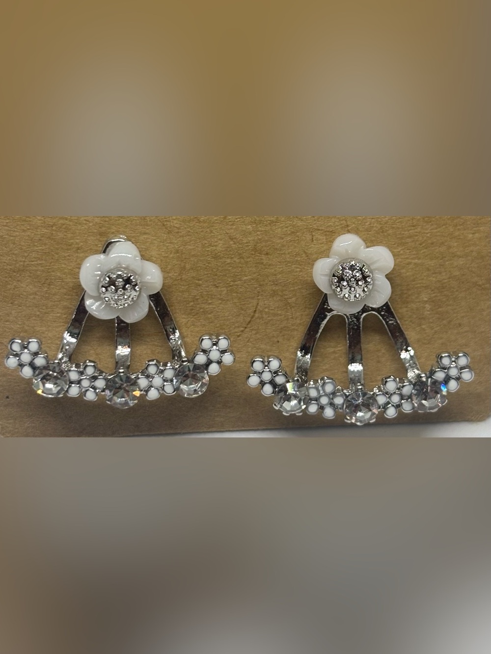 White Flower Crystal Cluster Women's Earrings